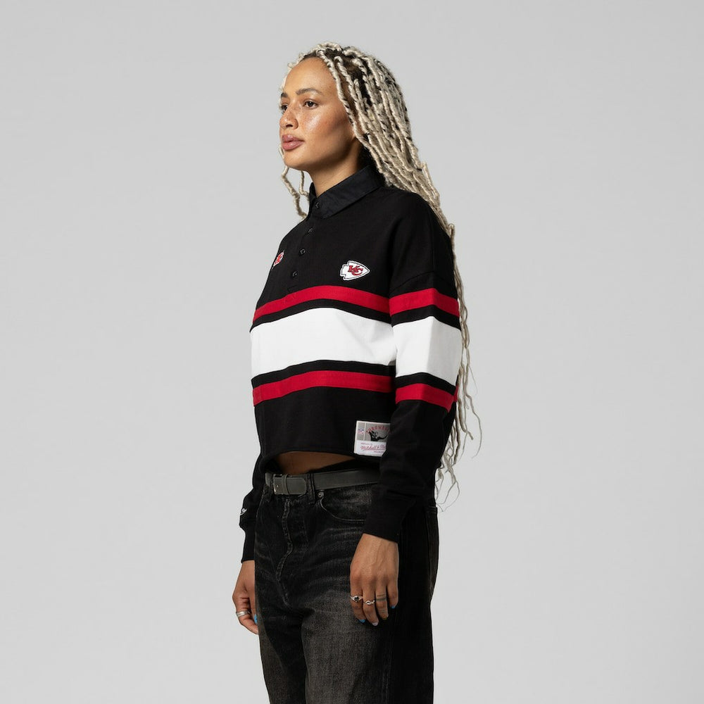 Kansas City Chiefs Women's Cropped Long Sleeve Rugby Polo - Black