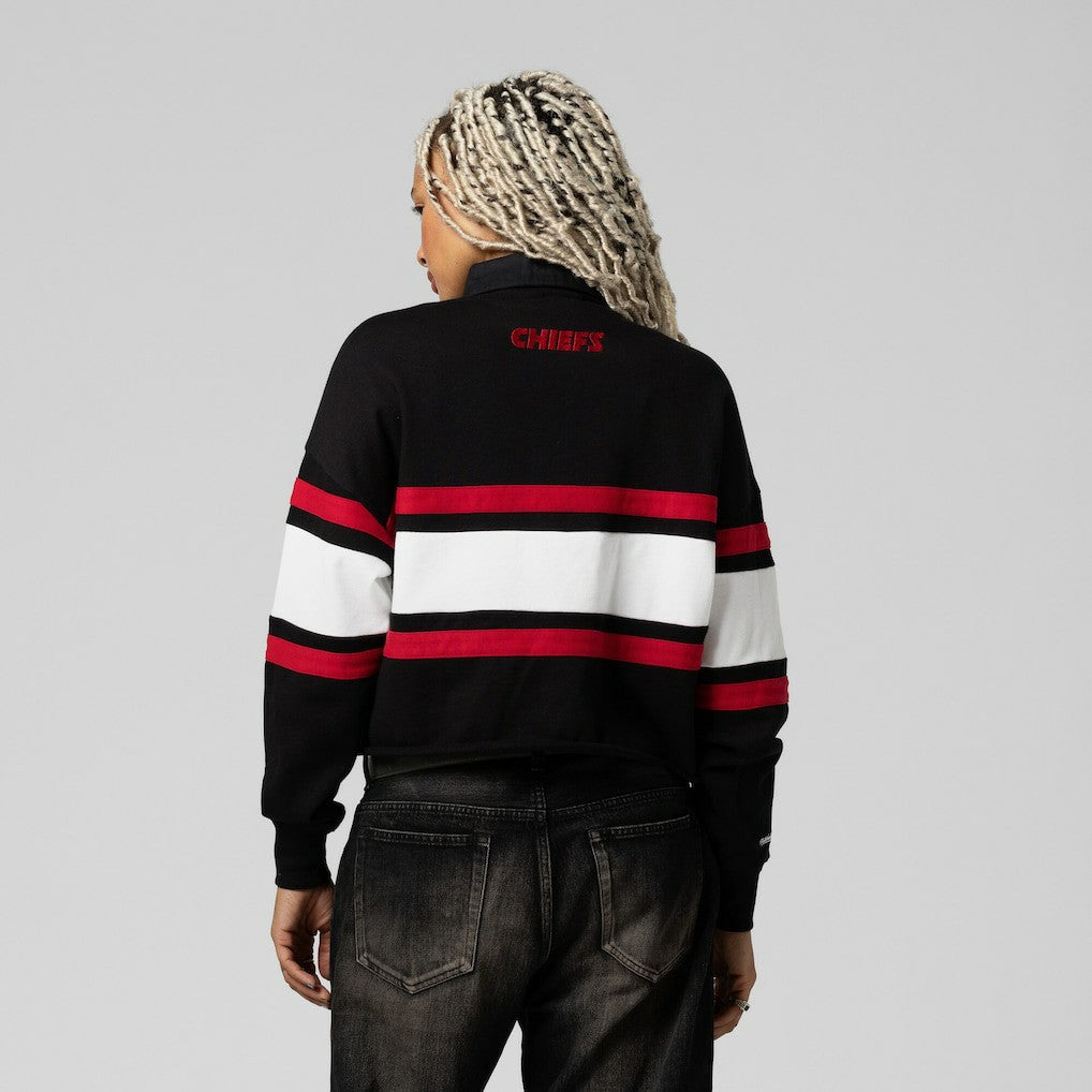 Kansas City Chiefs Women's Cropped Long Sleeve Rugby Polo - Black