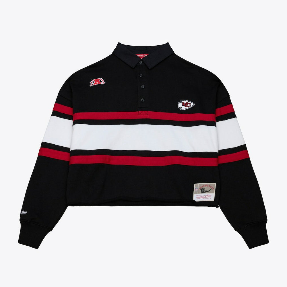 Kansas City Chiefs Women's Cropped Long Sleeve Rugby Polo - Black