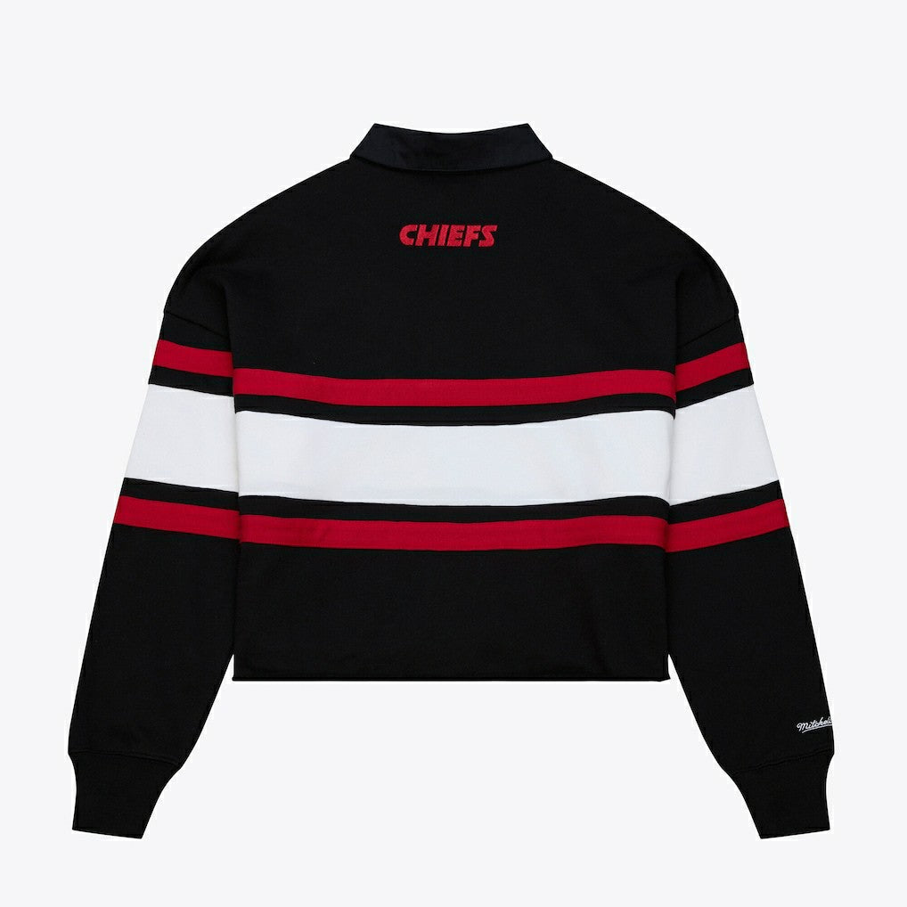 Kansas City Chiefs Women's Cropped Long Sleeve Rugby Polo - Black
