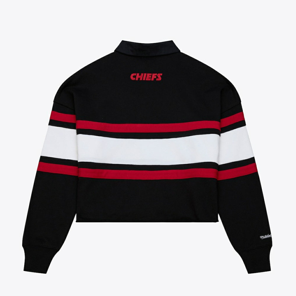 Kansas City Chiefs Women's Cropped Long Sleeve Rugby Polo - Black