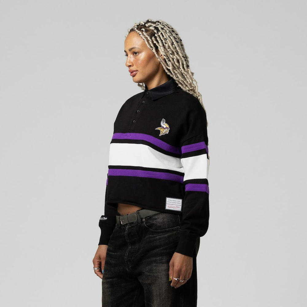 Minnesota Vikings Women's Cropped Long Sleeve Rugby Polo - Black