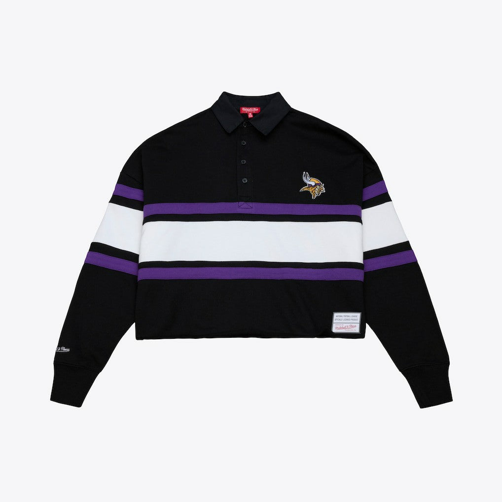 Minnesota Vikings Women's Cropped Long Sleeve Rugby Polo - Black