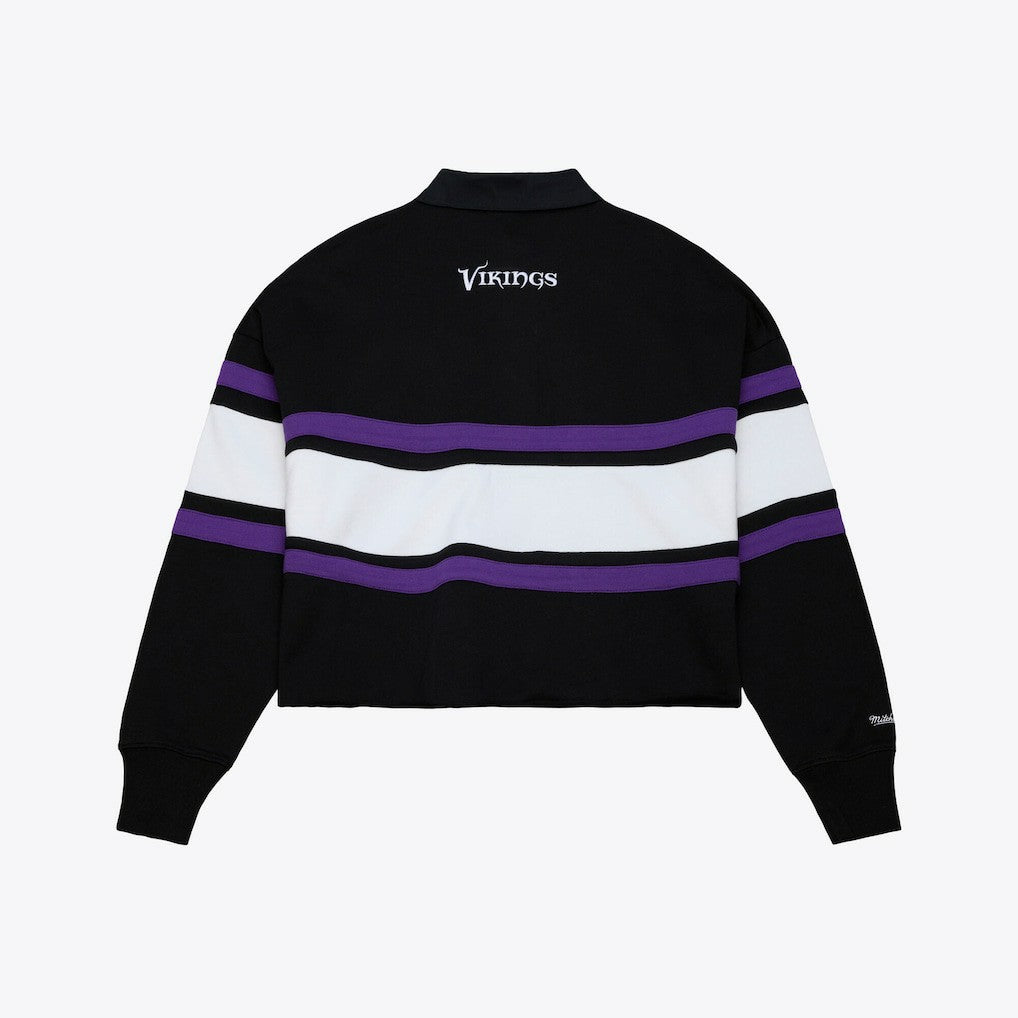 Minnesota Vikings Women's Cropped Long Sleeve Rugby Polo - Black