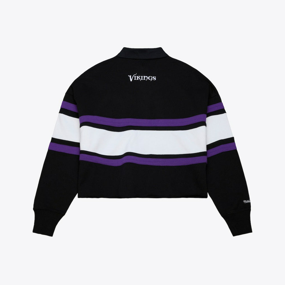 Minnesota Vikings Women's Cropped Long Sleeve Rugby Polo - Black