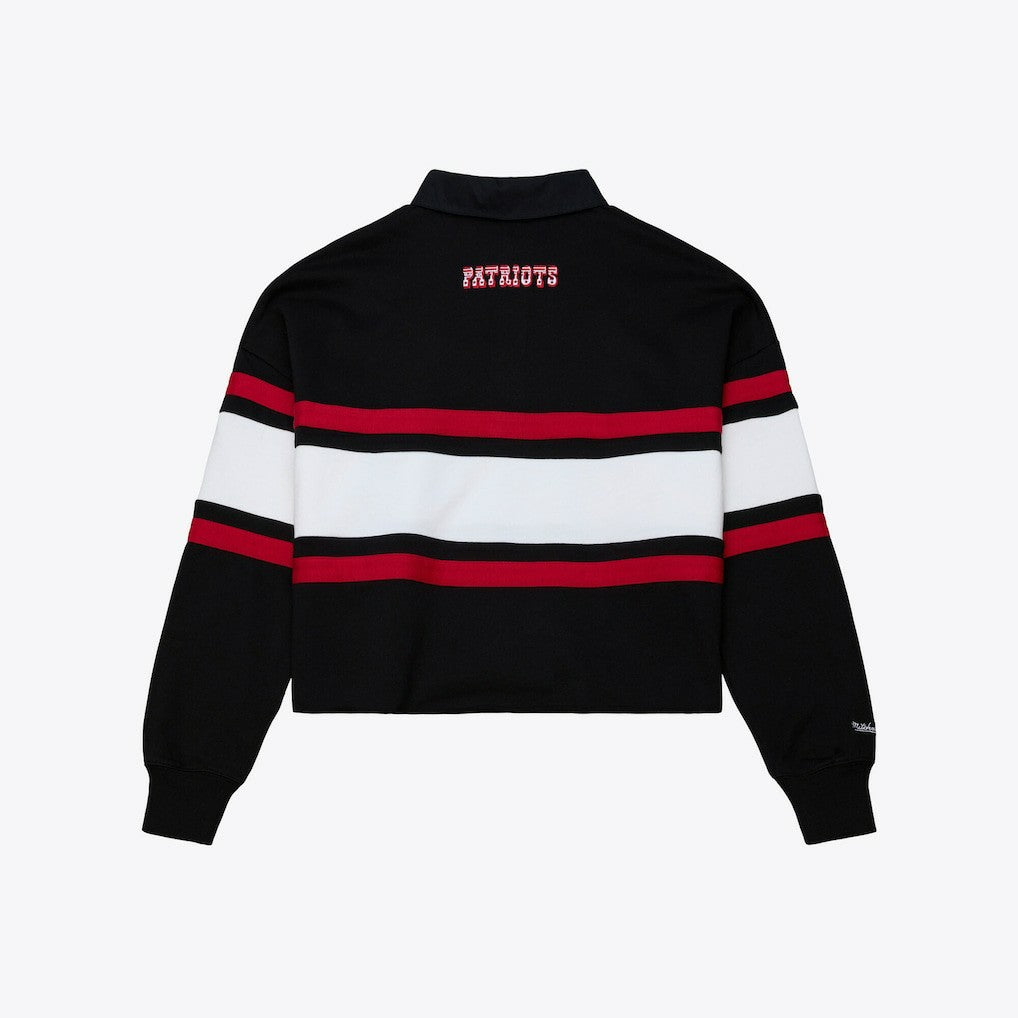 New England Patriots Women's Throwback Cropped Long Sleeve Rugby Polo - Black