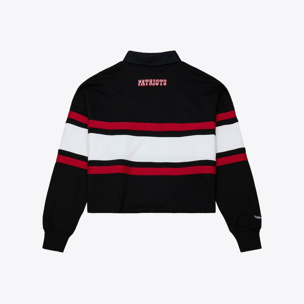 New England Patriots Women's Throwback Cropped Long Sleeve Rugby Polo - Black