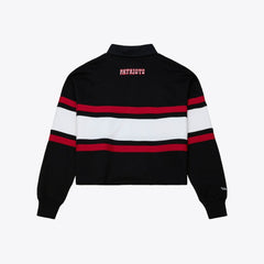New England Patriots Women's Throwback Cropped Long Sleeve Rugby Polo - Black