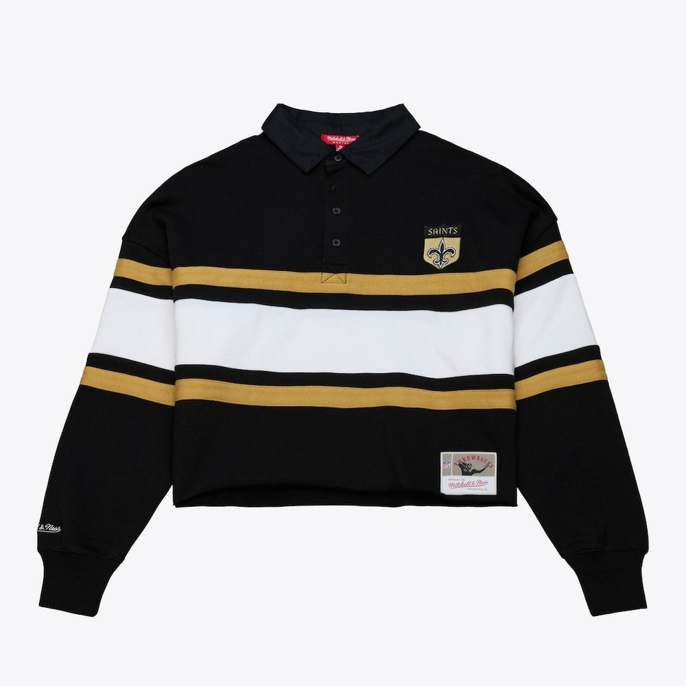New Orleans Saints Women's Cropped Long Sleeve Rugby Polo - Black