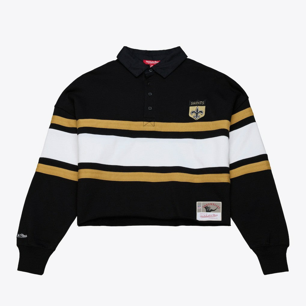 New Orleans Saints Women's Cropped Long Sleeve Rugby Polo - Black