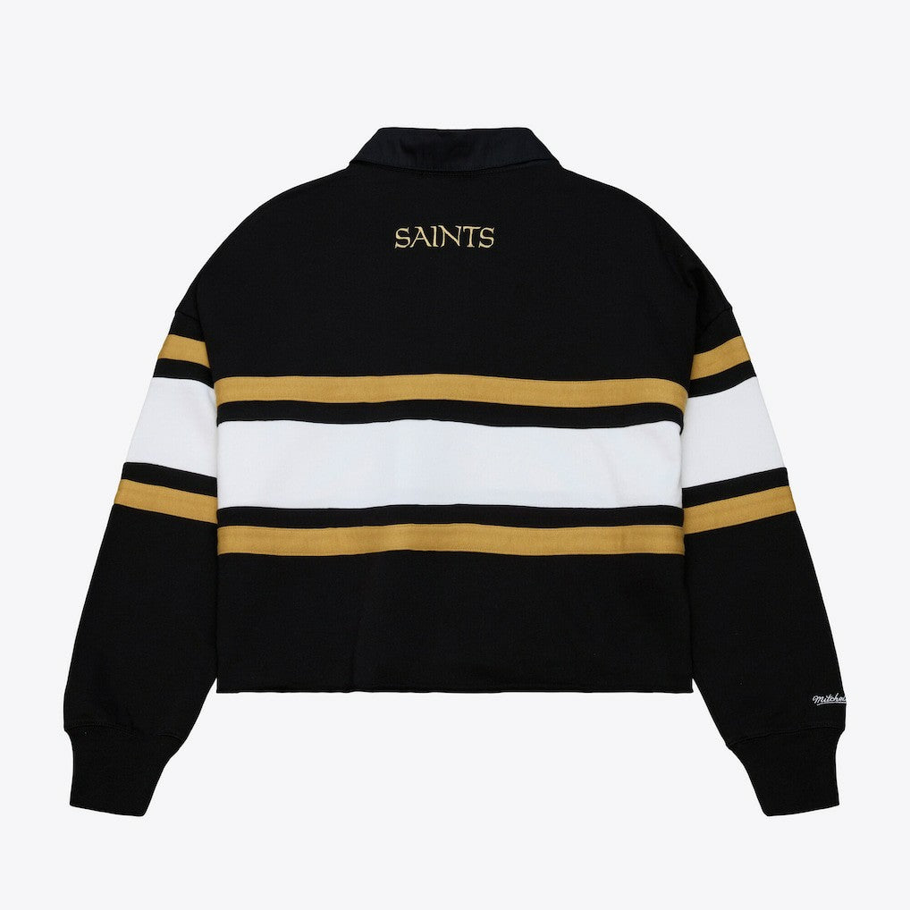 New Orleans Saints Women's Cropped Long Sleeve Rugby Polo - Black