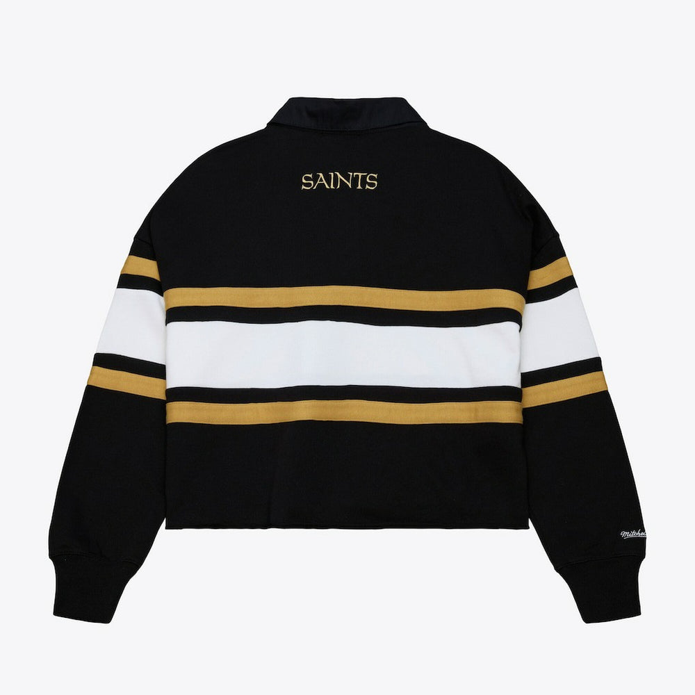 New Orleans Saints Women's Cropped Long Sleeve Rugby Polo - Black