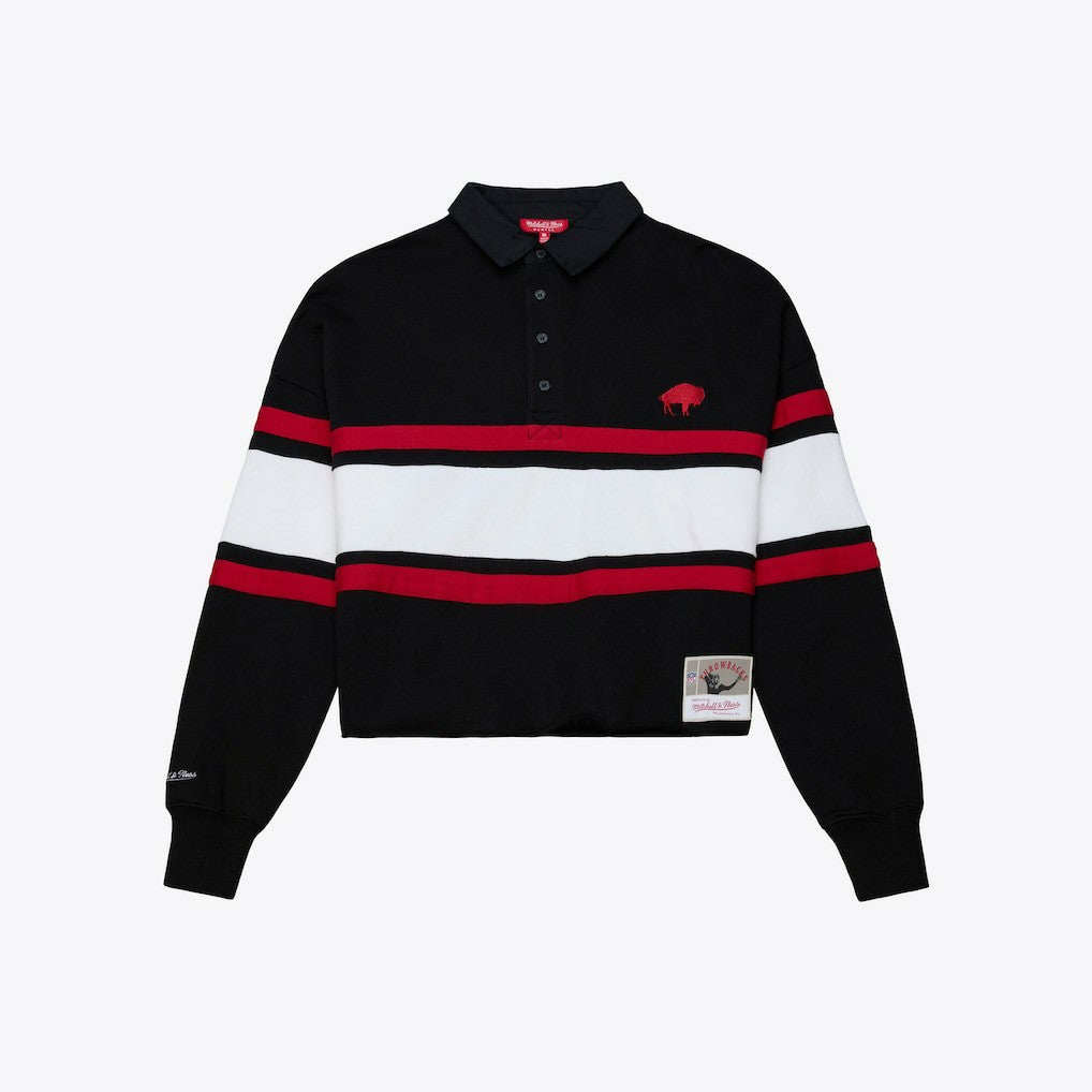 Buffalo Bills Women's Throwback Cropped Long Sleeve Rugby Polo - Black