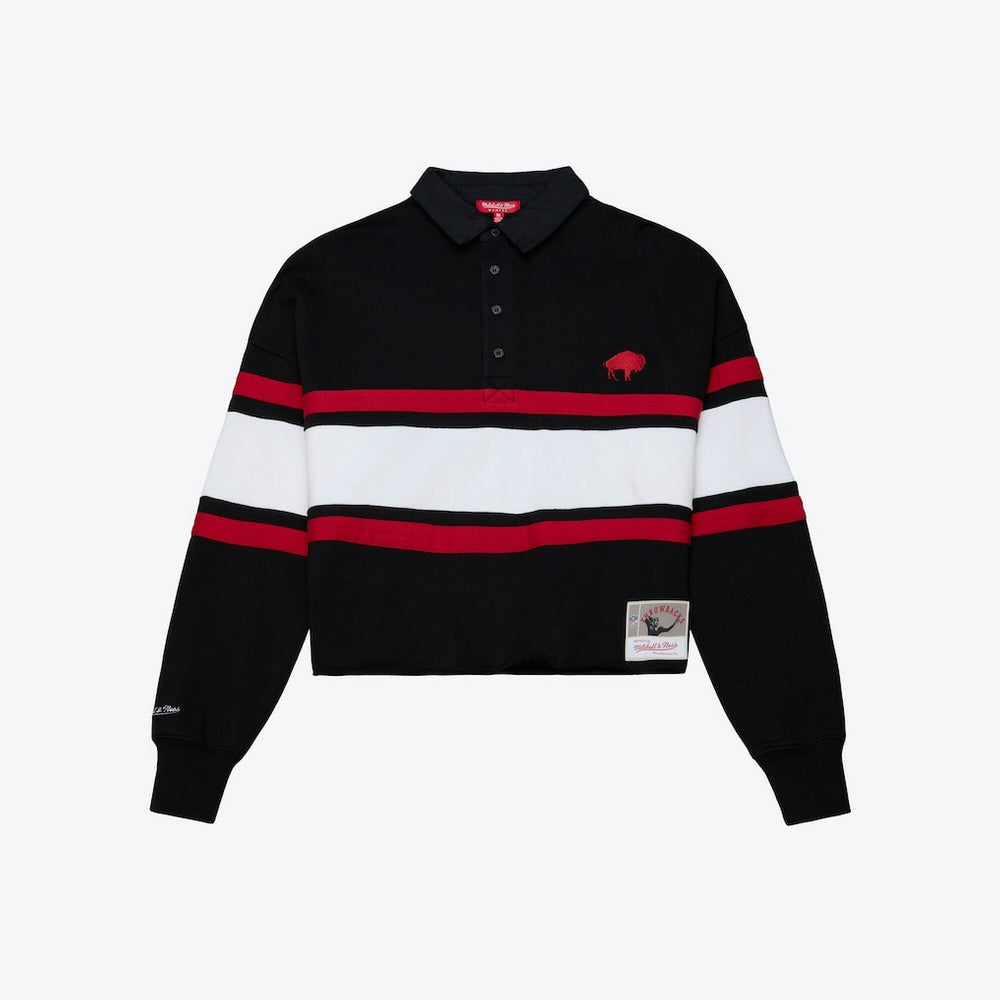 Buffalo Bills Women's Throwback Cropped Long Sleeve Rugby Polo - Black