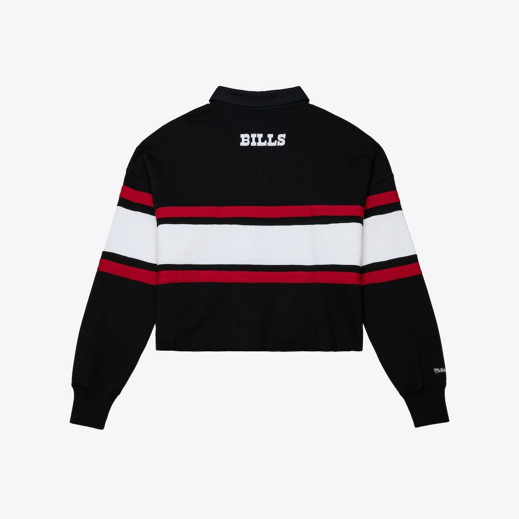 Buffalo Bills Women's Throwback Cropped Long Sleeve Rugby Polo - Black