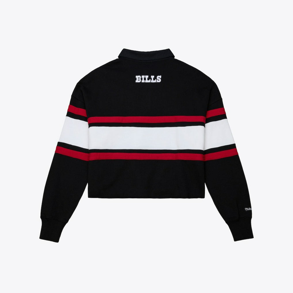 Buffalo Bills Women's Throwback Cropped Long Sleeve Rugby Polo - Black