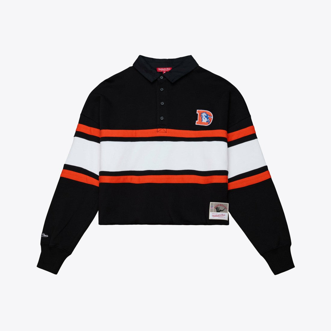 Denver Broncos Women's Throwback Cropped Long Sleeve Rugby Polo - Black