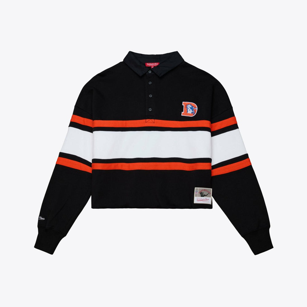 Denver Broncos Women's Throwback Cropped Long Sleeve Rugby Polo - Black