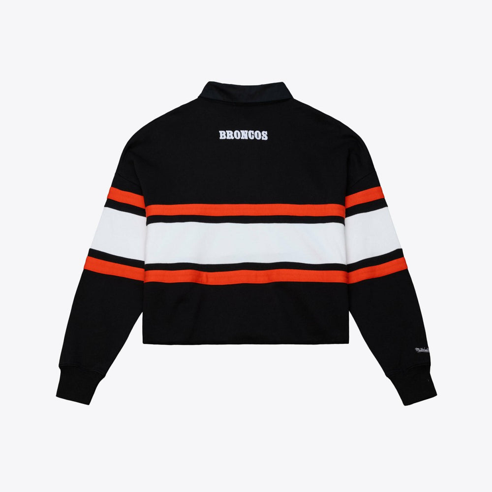 Denver Broncos Women's Throwback Cropped Long Sleeve Rugby Polo - Black