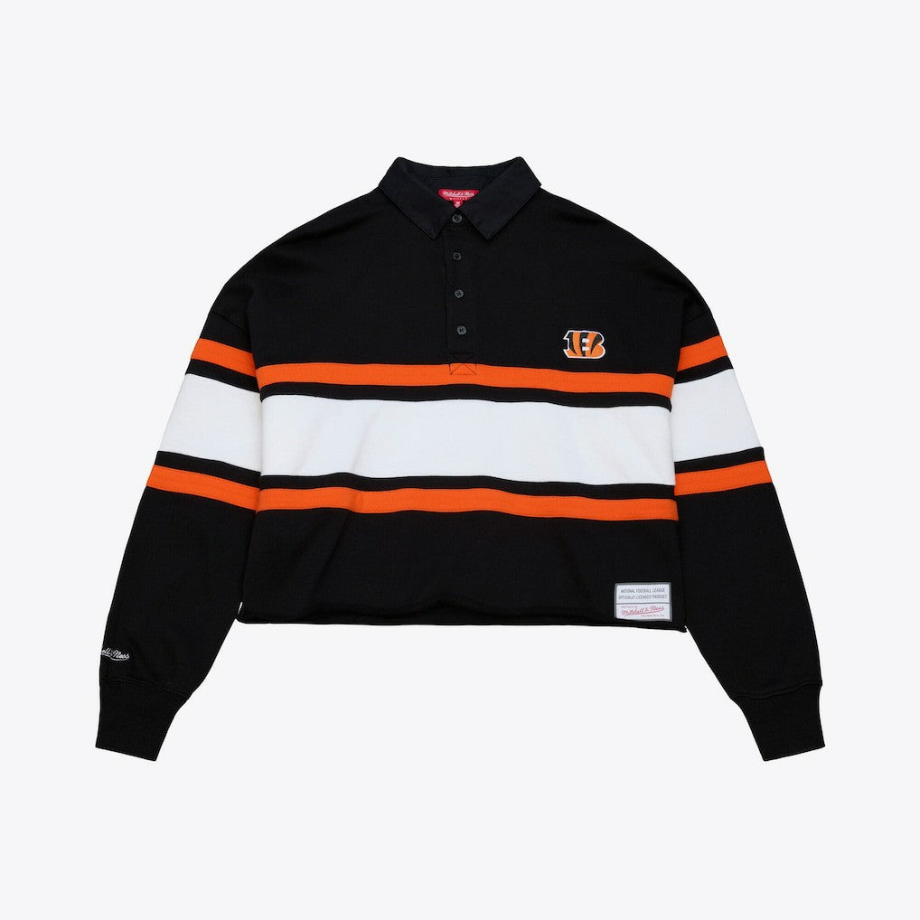 Cincinnati Bengals Women's Cropped Long Sleeve Rugby Polo - Black
