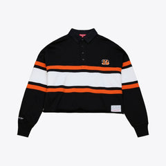 Cincinnati Bengals Women's Cropped Long Sleeve Rugby Polo - Black