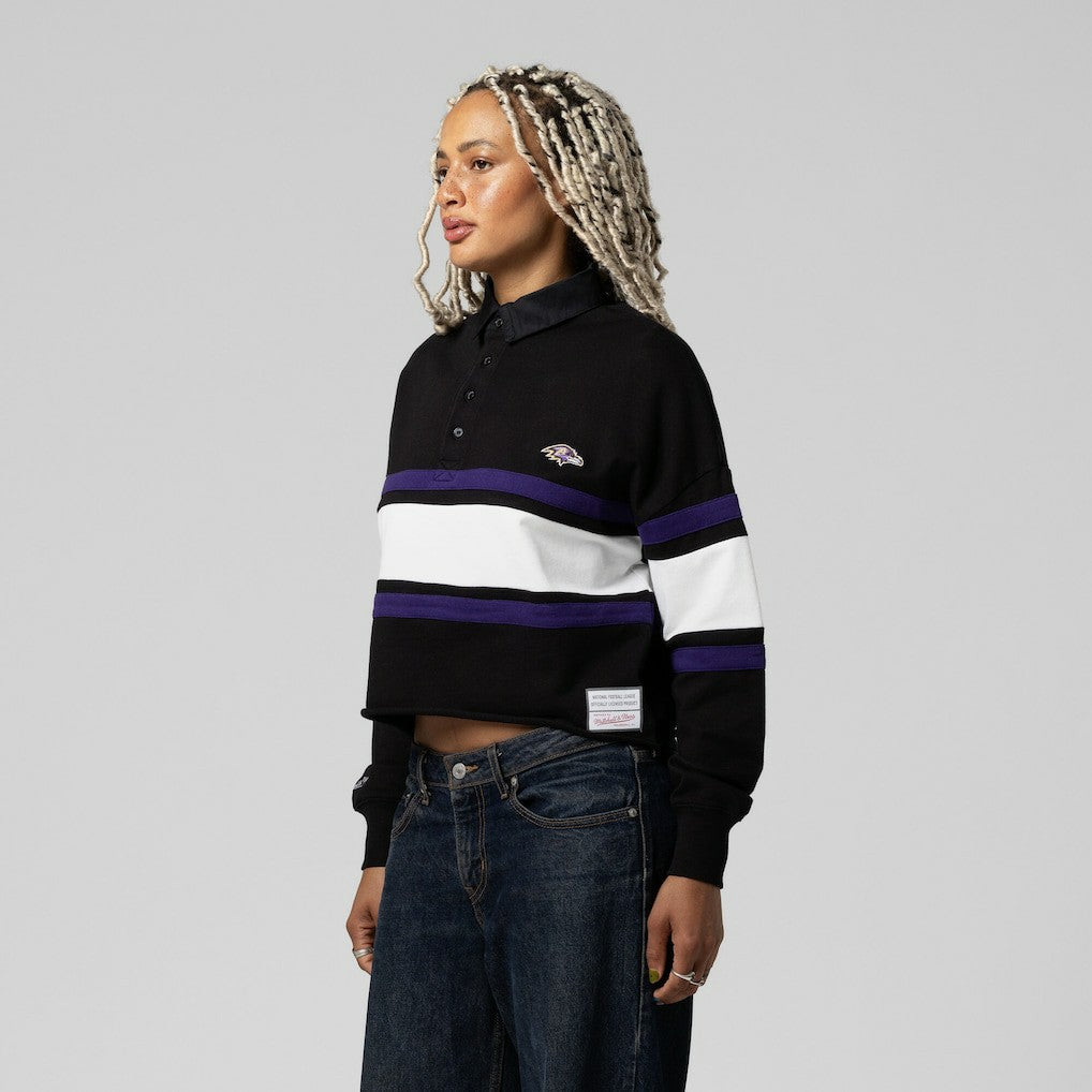 Baltimore Ravens Women's Cropped Long Sleeve Rugby Polo - Black