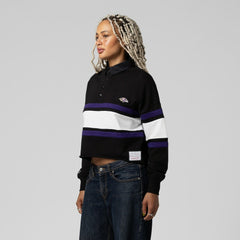 Baltimore Ravens Women's Cropped Long Sleeve Rugby Polo - Black