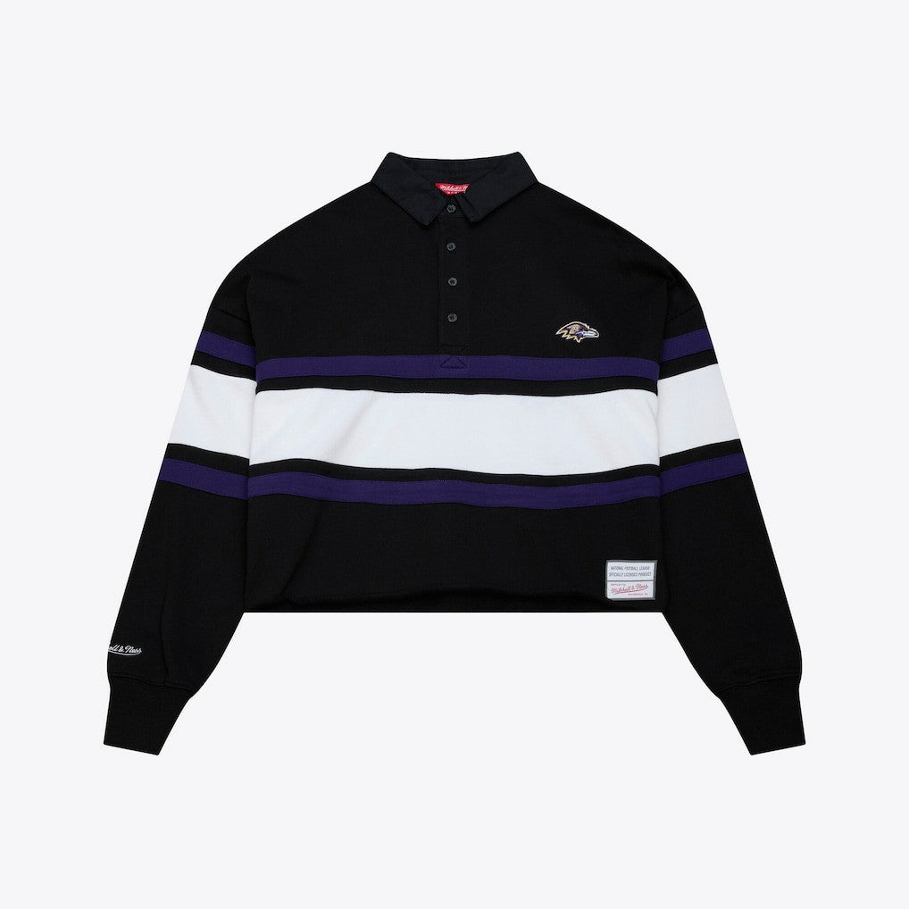 Baltimore Ravens Women's Cropped Long Sleeve Rugby Polo - Black