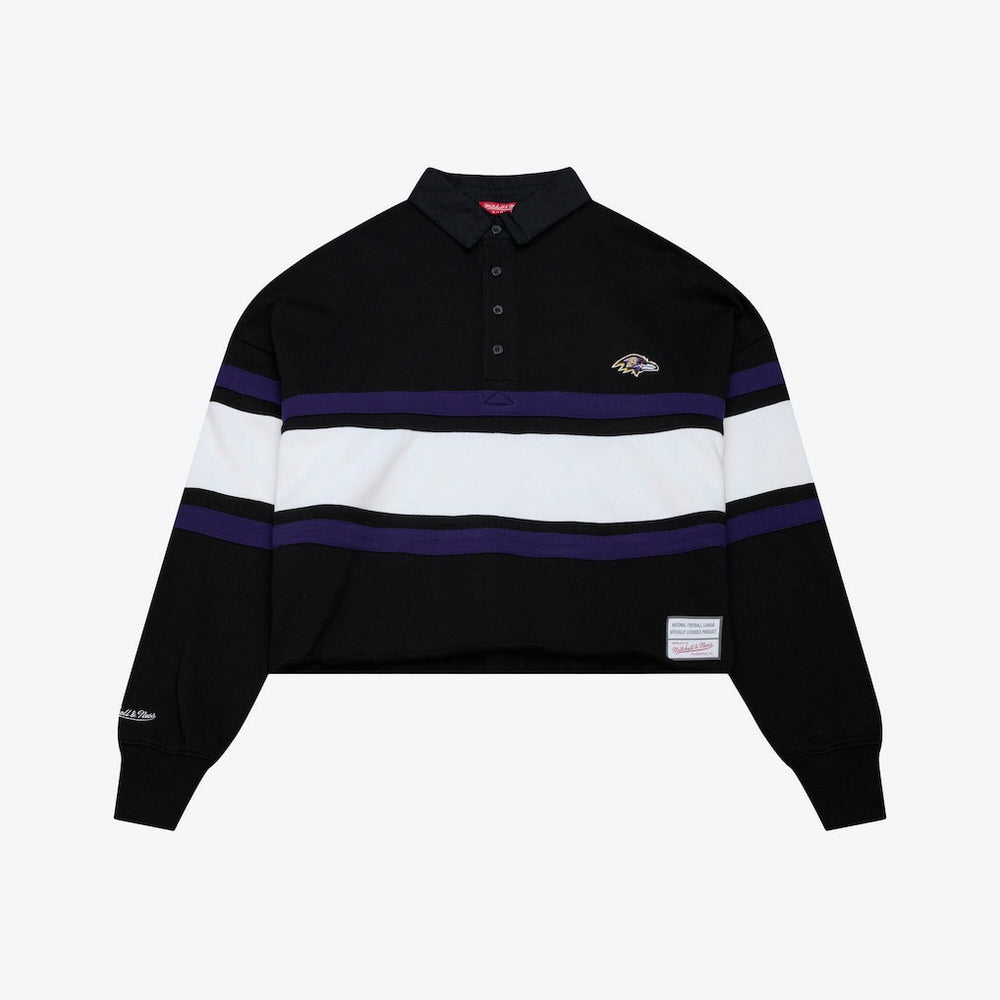 Baltimore Ravens Women's Cropped Long Sleeve Rugby Polo - Black