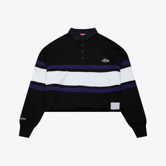 Baltimore Ravens Women's Cropped Long Sleeve Rugby Polo - Black