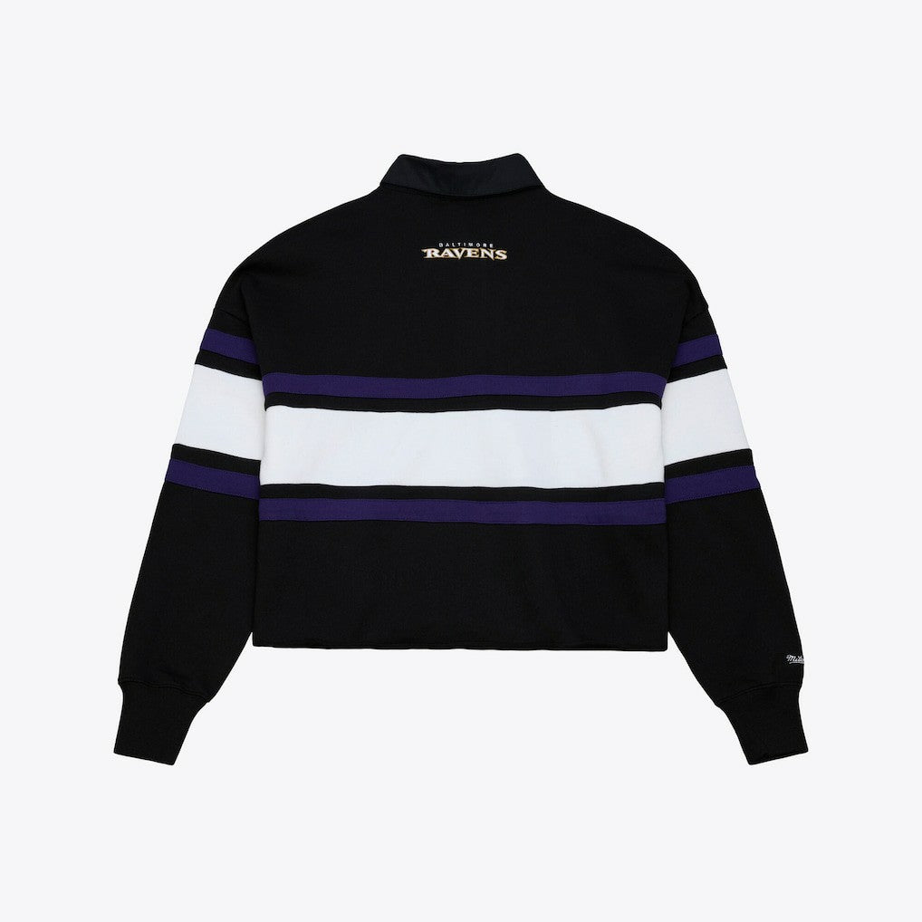 Baltimore Ravens Women's Cropped Long Sleeve Rugby Polo - Black