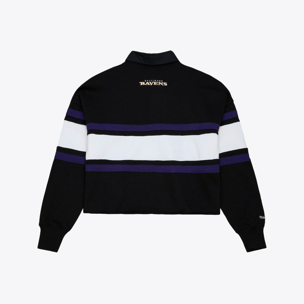 Baltimore Ravens Women's Cropped Long Sleeve Rugby Polo - Black