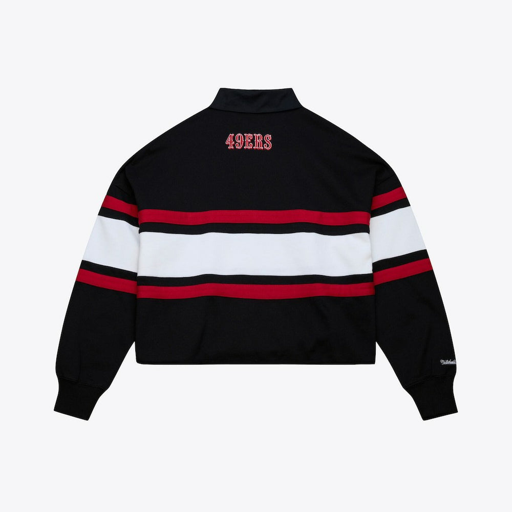 San Francisco 49ers Women's Cropped Long Sleeve Rugby Polo - Black