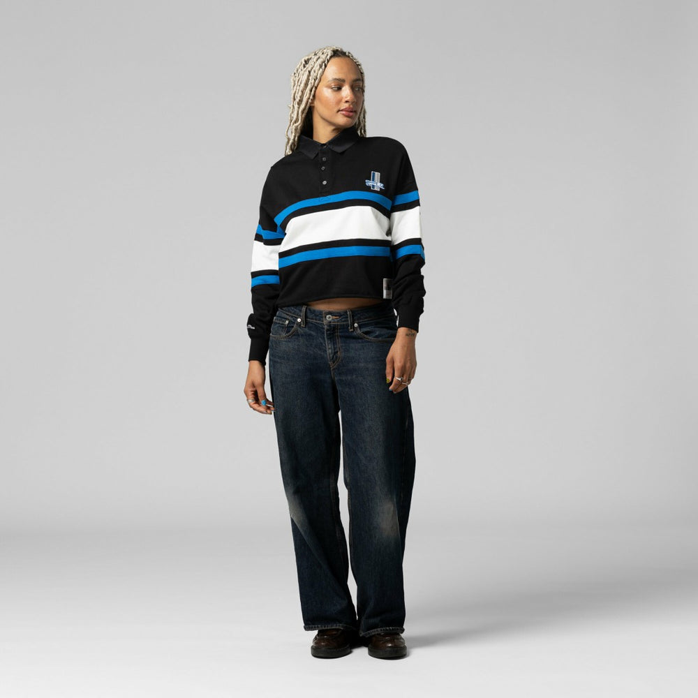 Detroit Lions Women's Cropped Long Sleeve Rugby Polo - Black