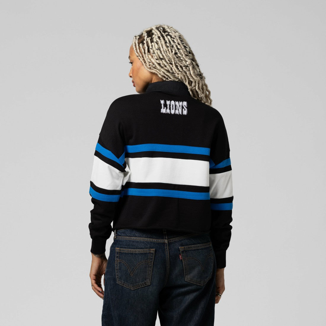 Detroit Lions Women's Cropped Long Sleeve Rugby Polo - Black
