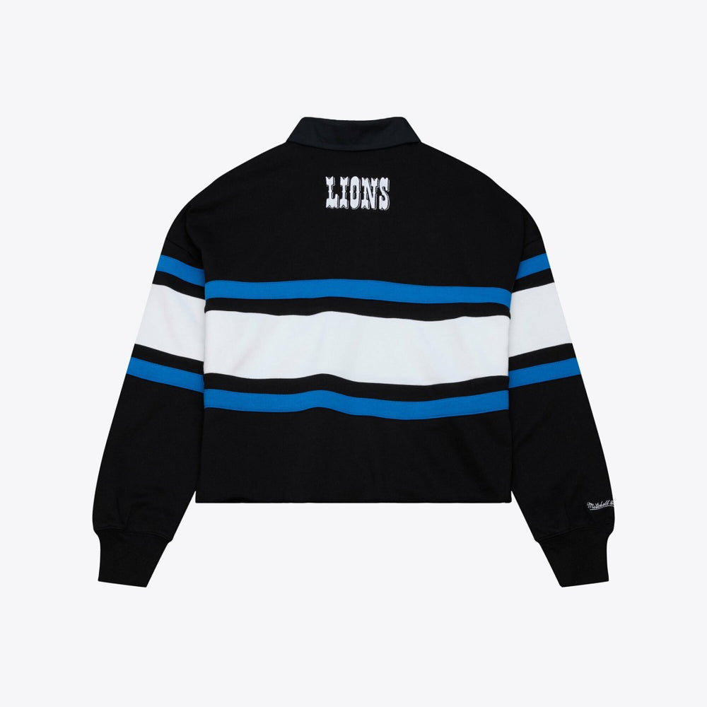 Detroit Lions Women's Cropped Long Sleeve Rugby Polo - Black