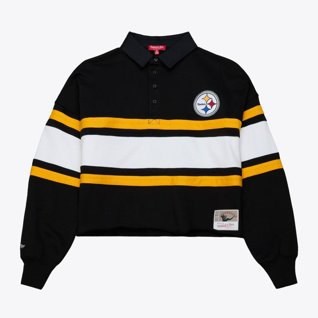 Pittsburgh Steelers Women's Cropped Long Sleeve Rugby Polo - Black