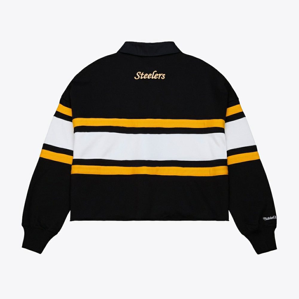 Pittsburgh Steelers Women's Cropped Long Sleeve Rugby Polo - Black