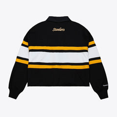 Pittsburgh Steelers Women's Cropped Long Sleeve Rugby Polo - Black