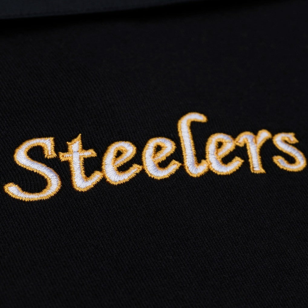 Pittsburgh Steelers Women's Cropped Long Sleeve Rugby Polo - Black