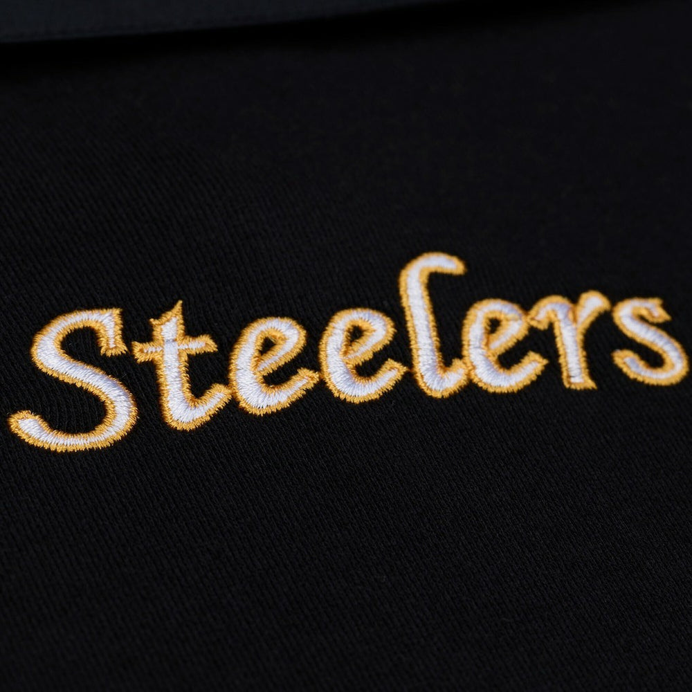 Pittsburgh Steelers Women's Cropped Long Sleeve Rugby Polo - Black