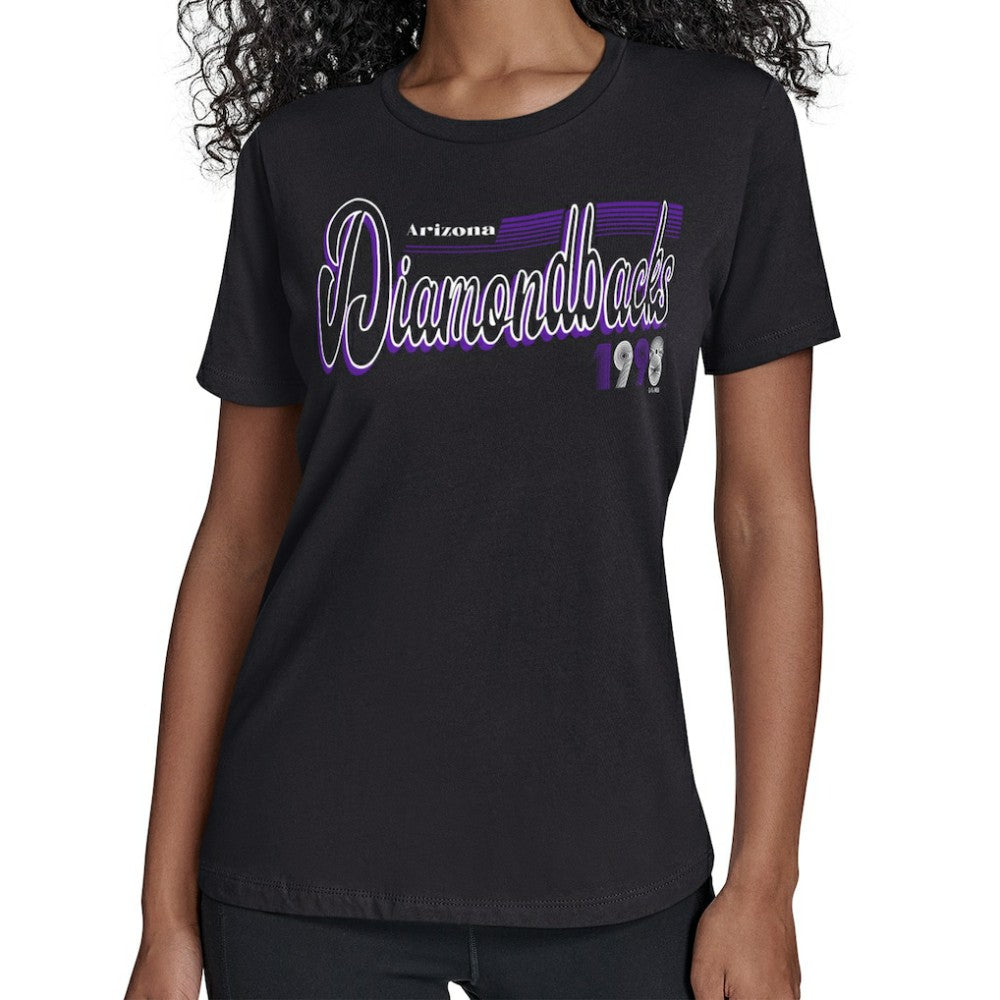 Arizona Diamondbacks Starter Women's Groovy Script Team Fitted T-Shirt - Black T-shirts