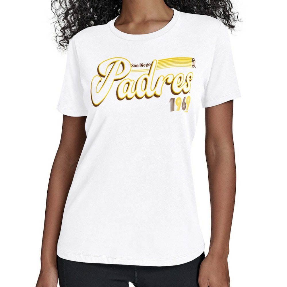 San Diego Padres Starter Women's Groovy Script Team Fitted T-Shirt - White T-shirts