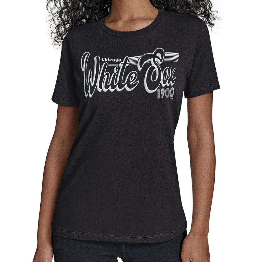 Chicago White Sox Starter Women's Groovy Script Team Fitted T-Shirt - Black T-shirts