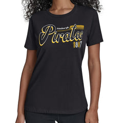 Pittsburgh Pirates Starter Women's Groovy Script Team Fitted T-Shirt - Black T-shirts