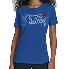 Philadelphia Phillies Starter Women's Groovy Script Team Fitted T-Shirt - Royal T-shirts