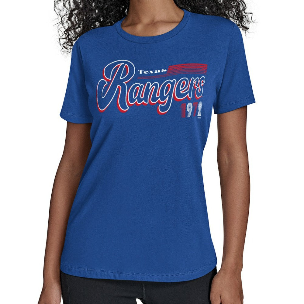 Texas Rangers Starter Women's Groovy Script Team Fitted T-Shirt - Royal T-shirts