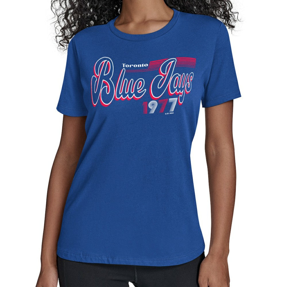 Toronto Blue Jays Starter Women's Groovy Script Team Fitted T-Shirt - Royal T-shirts