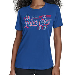 Toronto Blue Jays Starter Women's Groovy Script Team Fitted T-Shirt - Royal T-shirts