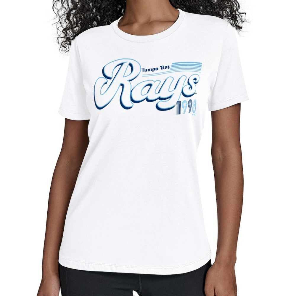 Tampa Bay Rays Starter Women's Groovy Script Team Fitted T-Shirt - White T-shirts
